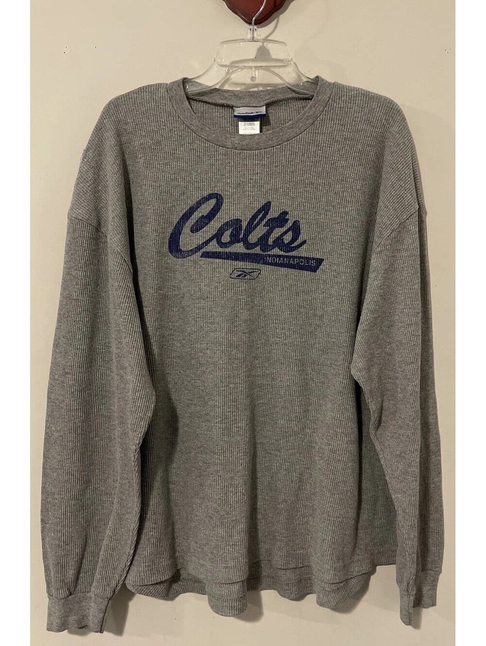 Indianapolis Colts Mens XL Gray Reebok Long-Sleeve Distressed Waffle Shirt! A504